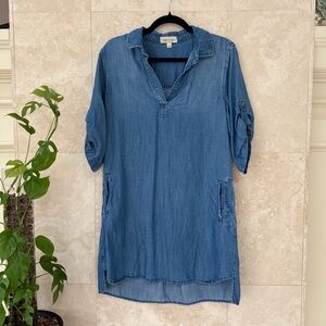 Cloth & Stone Chambray Tencel Tunic Dress Medium Blue Shirt Dress M EUC